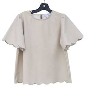 THML Faux Leather Scalloped Preppy Boho Rich Mom Southern Charm Small Cream
